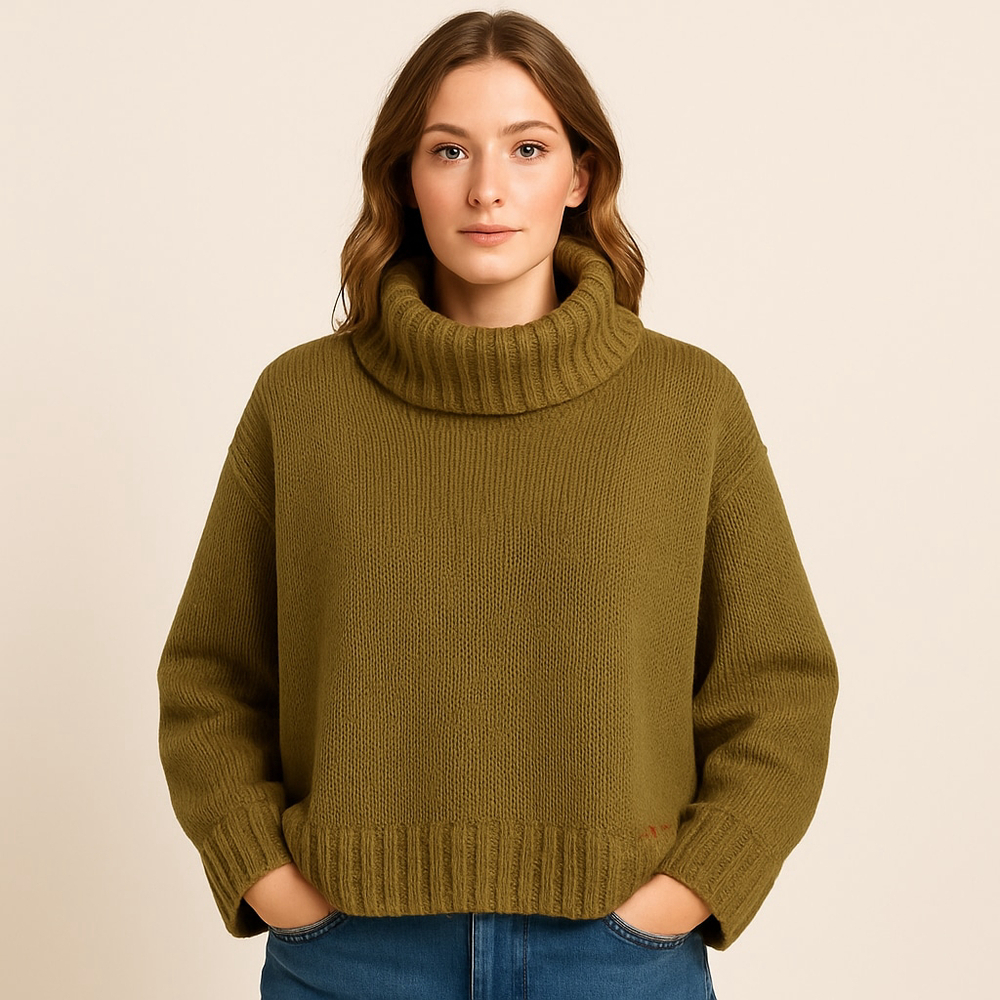 Shannon Passero Olive Green Cotton Cowl Neck Sweater One Size